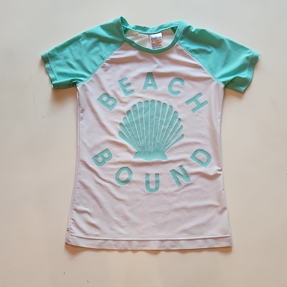 Old Navy extra large white green Beach Bound short sleeve rashguard